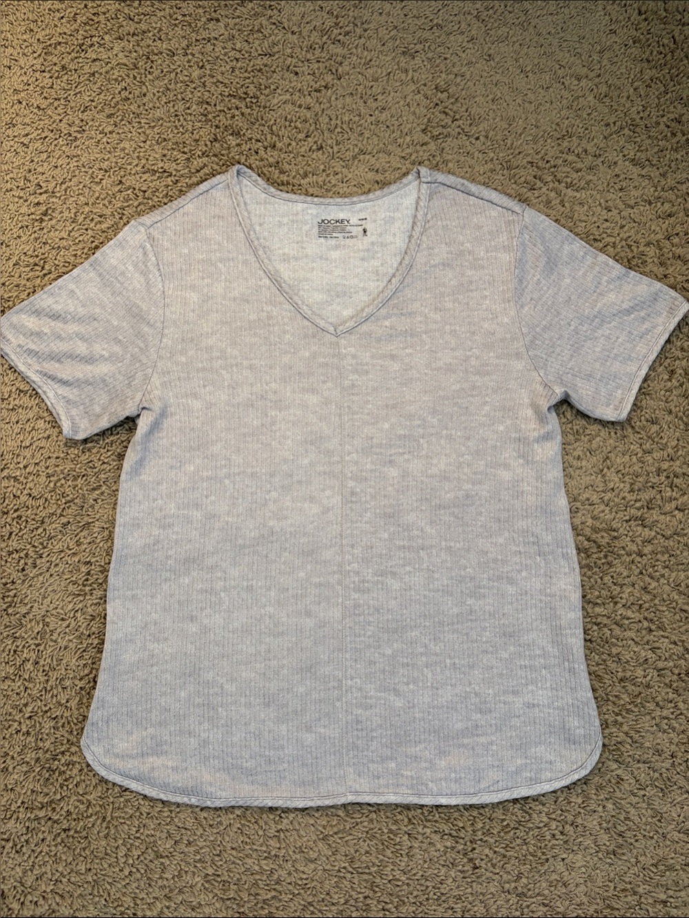 Jockey Ribbed Gray V-Neck Short Sleeve Pajama Top